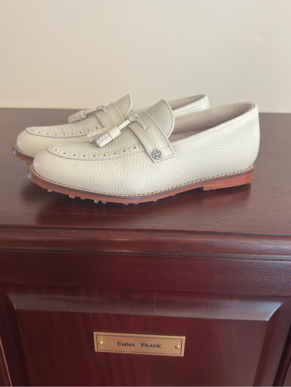 G/FORE Cream Tassel Golf Loafers with Brown Sole - Picture 2 of 6
